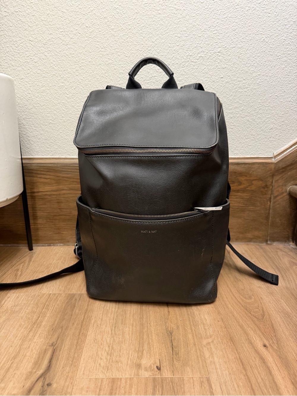 Matt & Nat Black Vegan Leather Backpack with Front Zip Pocket